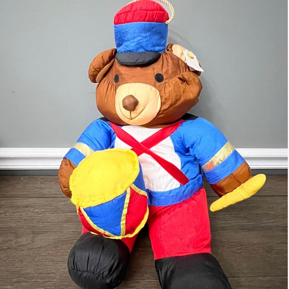 International Silver Co Plush Stuffed Bear Nylon Christmas Drummer Boy Soldier